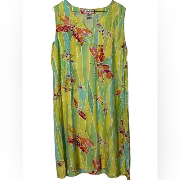 Mango Bay Tunic Novelty Butterflies with Sequins V-Neck w/ Small Side Slit Sz XL - Picture 1 of 9